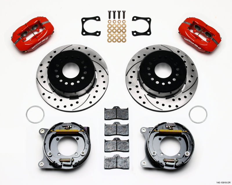 Wilwood Forged Dynalite P/S Park Brake Kit Drilled Red Chevy 12 Bolt-Spec 3.15in Brng Staggered mt