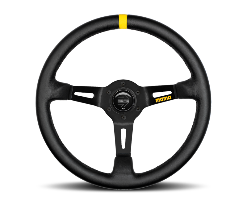 Momo MOD08 Steering Wheel 350 mm - Black Leather/Black Spokes/1 Stripe