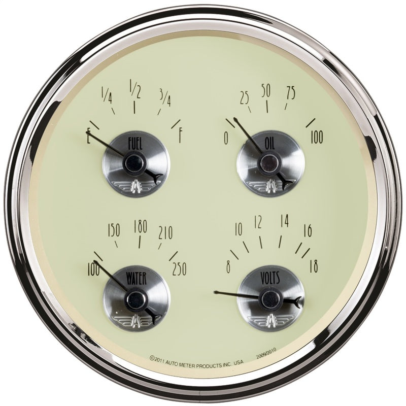 AutoMeter Gauge Quad 5in. 240 Ohm(e) to 33 Ohm(f) Elec Prestige Antique. Ivory