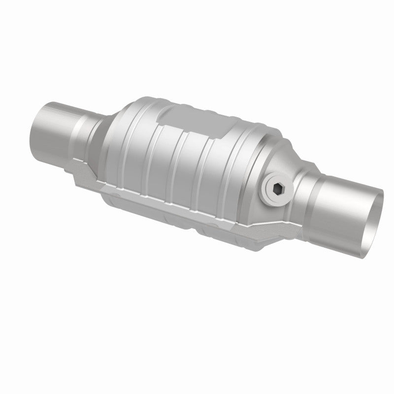 MagnaFlow Univ Conv 2in In/Out Ctr/Ctr Round 9in Body L x 5.125in W x 13in Overall L Single O2 Port