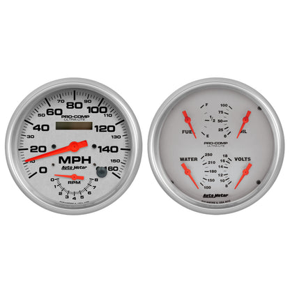 Autometer Ultra-Lite 2pc Gauge Kit Quad & Tach/Speedo 5in.
