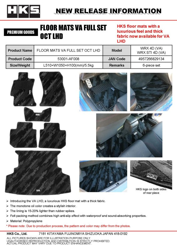 HKS FLOOR MATS VA FULL SET OCT LHD