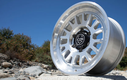 ICON Anza 17x8.5 5x150 25mm Offset 5.75in BS Silver Machined Wheel