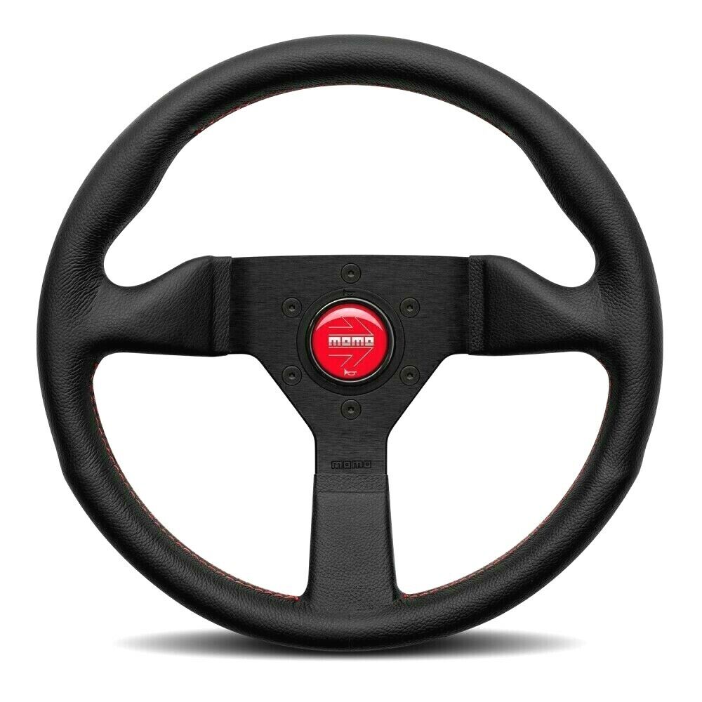 Momo Montecarlo Steering Wheel 320 mm - Black Leather/Red Stitch/Black Spokes