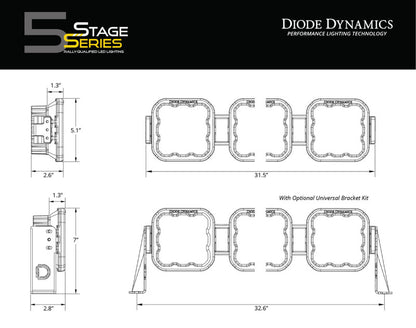 Diode Dynamics SS5 Pro Universal CrossLink 5-Pod Lightbar - Yellow Driving