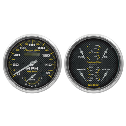 Autometer Carbon Fiber Gauge Kit 2pc Quad & Tach/Speedo 5in.