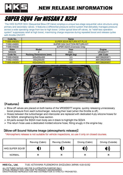 HKS SUPER SQV4 RETURN KIT PLUS RZ34 VR30DDTT