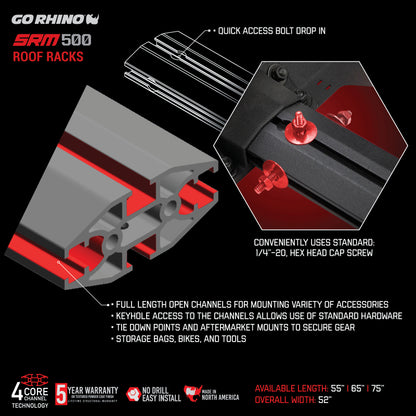 Go Rhino SRM500 Quad Rail Kit (For 75in. Long Rack) - Tex. Blk (Rails ONLY - Req. Platform)