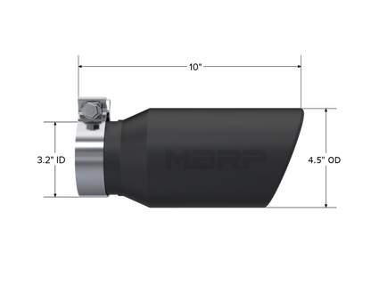 MBRP Universal Tip 4.5in OD / 3.2in Inlet / 10in Length / Angled Cut Rolled End - Black