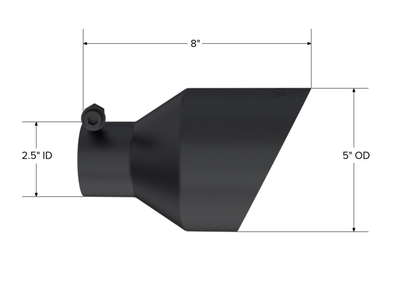 MBRP Black-Coated Tip 2.5in ID, 5in OD Out, 8in Length, Angle Cut, Dual Wall