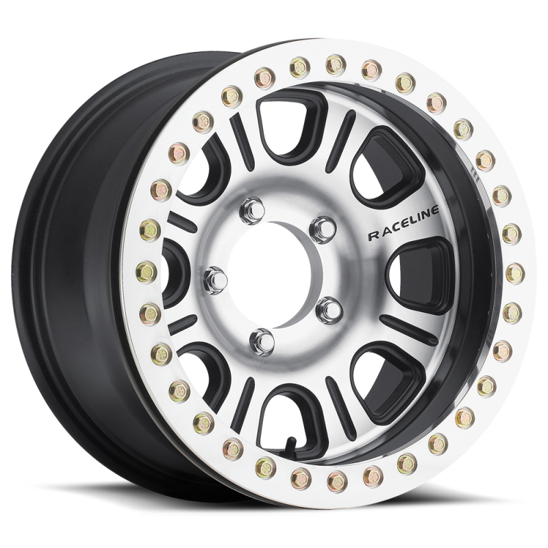 Raceline RT232 Monster 17x8.5in/5x127 BP/0mm Offset/83.82mm Bore - Black & Machined Beadlock Wheel
