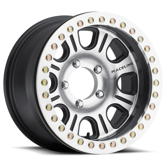 Raceline RT232 Monster 17x8.5in/8x165.1 BP/-6mm Offset/130.81mm Bore - BLK & Machined Beadlock Wheel