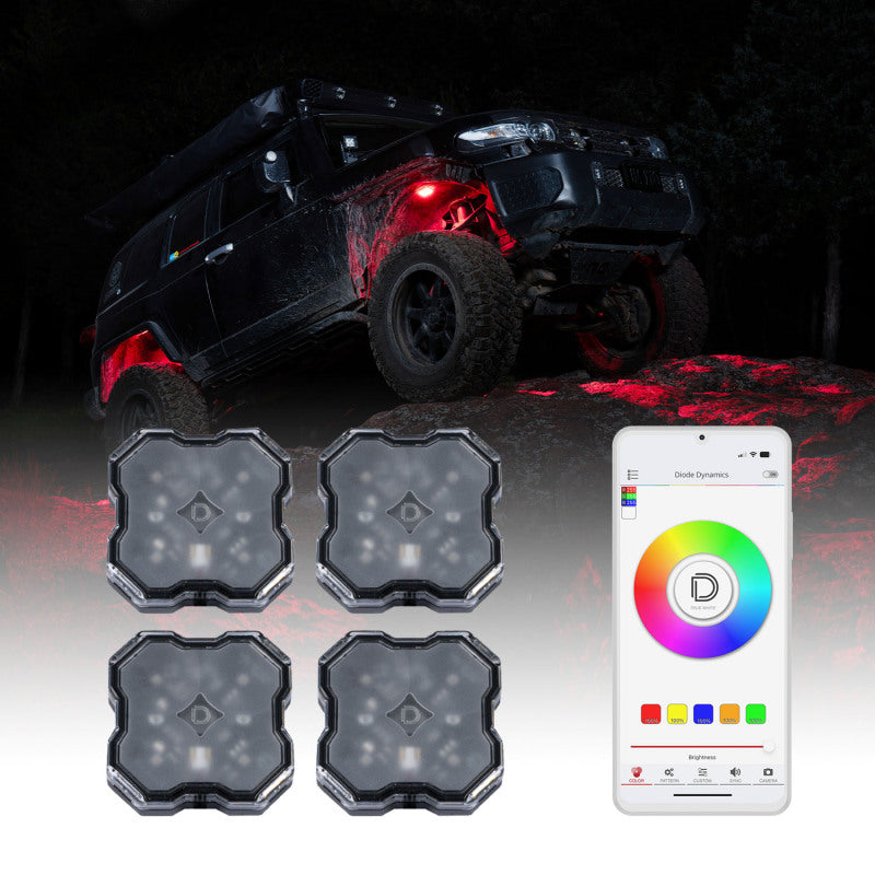 Diode Dynamics Stage Series SXS Rock Light Installer Kit RGBW M8 (4-pack)