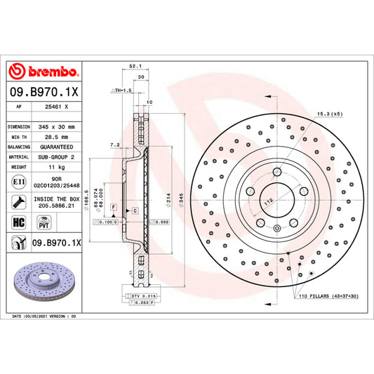 Brembo OE 14-15 Audi A6/A6 Quattro/12-16 S4/12-17 S5/17-20 Porsche Macan Friction Brake Disc