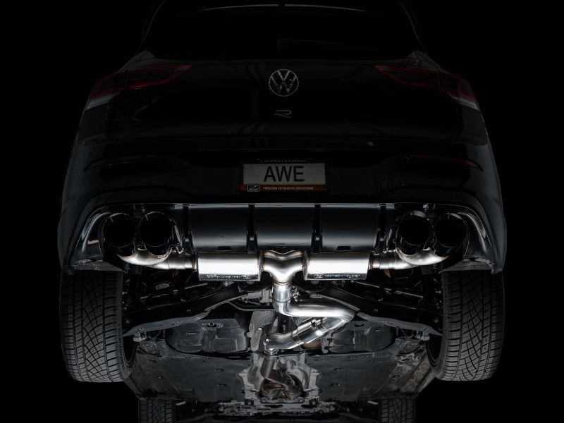 AWE MK8 Volkswagen Golf R 3in Touring Edition Quad Exhaust - Diamond Black Tips