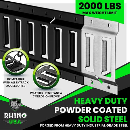 Rhino USA 5Ft E-Track Tie-Down Rails, Silver (2 Pack)