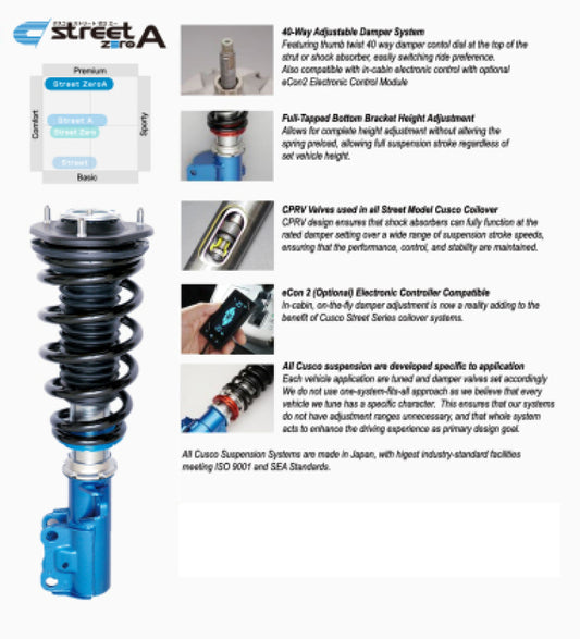 Cusco Coilovers Street Zero A Fixed Upper Mount 40 Way Adj 15 Mazda Miata (ND5RC) *JDM Model Only*