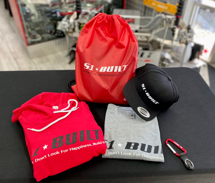 S1 Built - Apparel Bundle #1 Hoodie, T-shirt, Snapback Cap, Carabiner Key Tag and Drawstring Bag