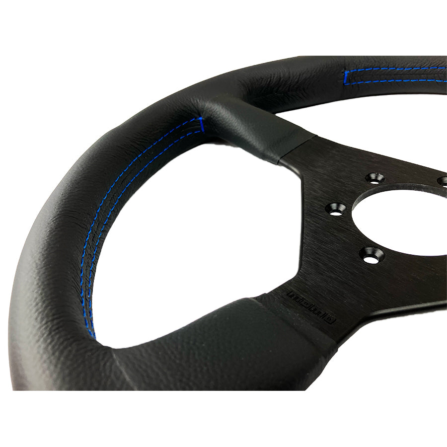 Momo Montecarlo Steering Wheel 350 mm - Black Leather/Blue Stitch/Black Spokes