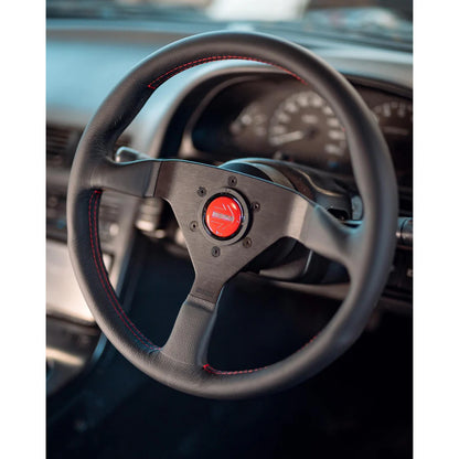 Momo Montecarlo Steering Wheel 350 mm - Black Leather/Red Stitch/Black Spokes