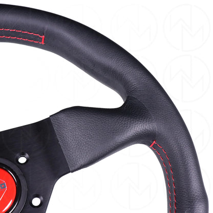 Momo Montecarlo Steering Wheel 350 mm - Black Leather/Red Stitch/Black Spokes