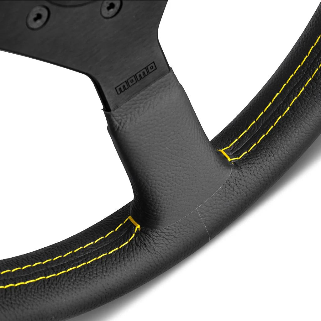 Momo Montecarlo Steering Wheel 350 mm - Black Leather/Yellow Stitch/Black Spokes