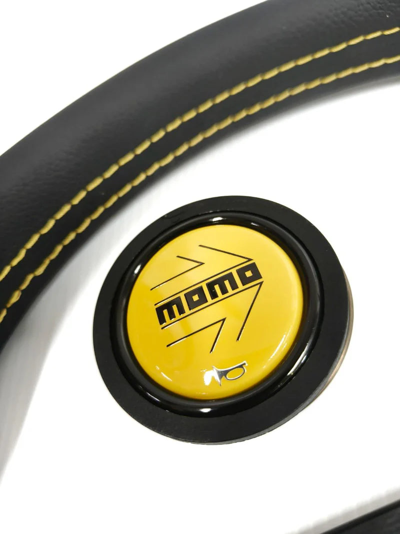 Momo Montecarlo Steering Wheel 350 mm - Black Leather/Yellow Stitch/Black Spokes