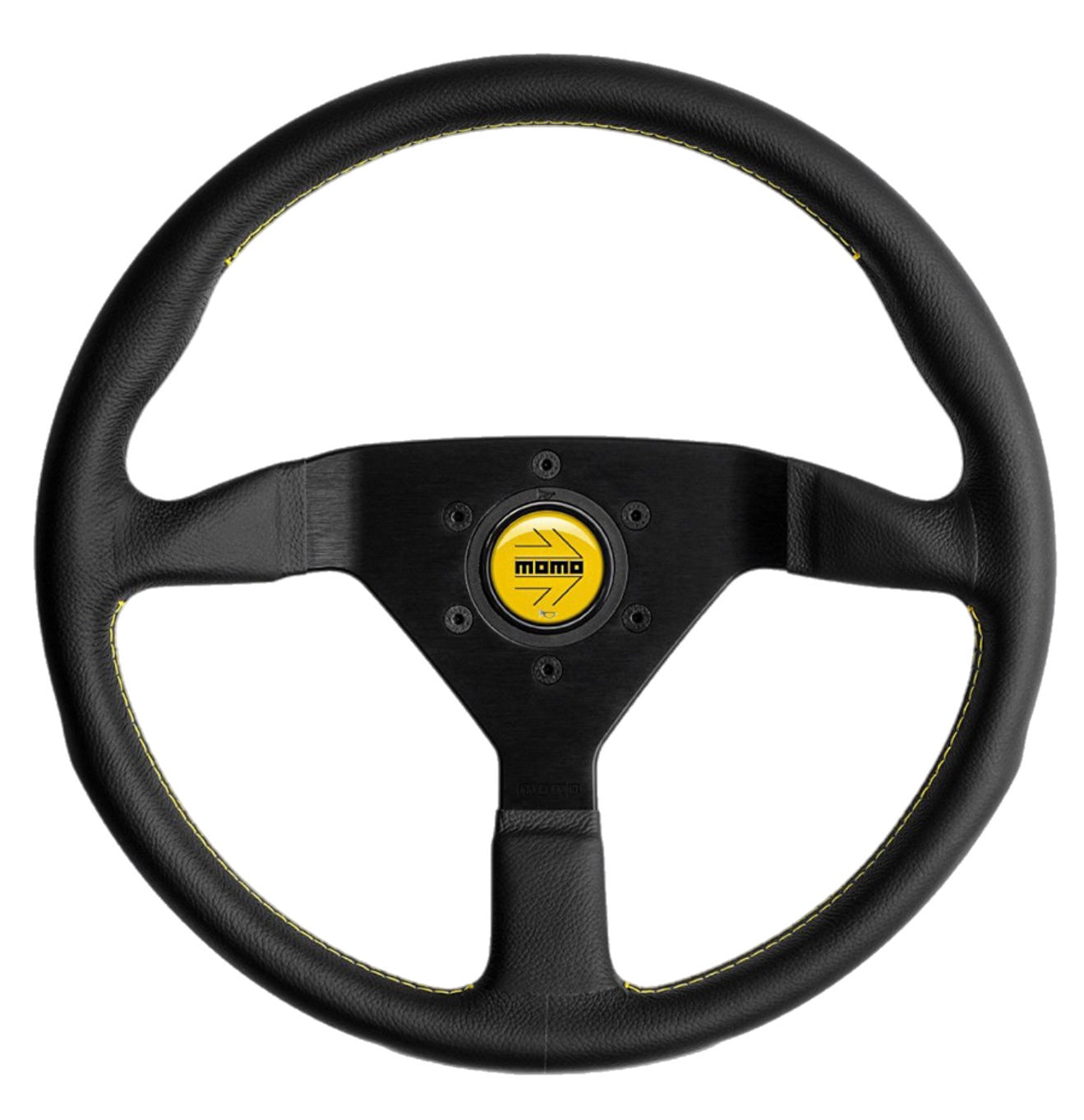 Momo Montecarlo Steering Wheel 350 mm - Black Leather/Yellow Stitch/Black Spokes