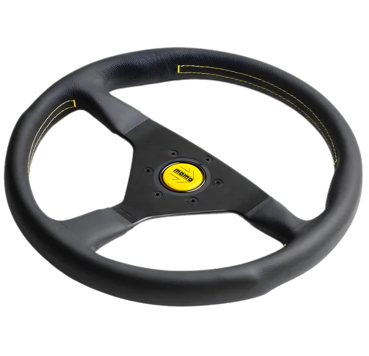 Momo Montecarlo Steering Wheel 350 mm - Black Leather/Yellow Stitch/Black Spokes