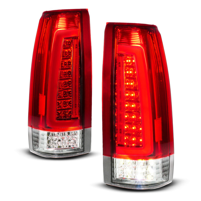 ANZO 88-99 Chevy C/K1500/2500/3500 Full LED Light Tube Taillights Chrome Housing Red/Clear Lens