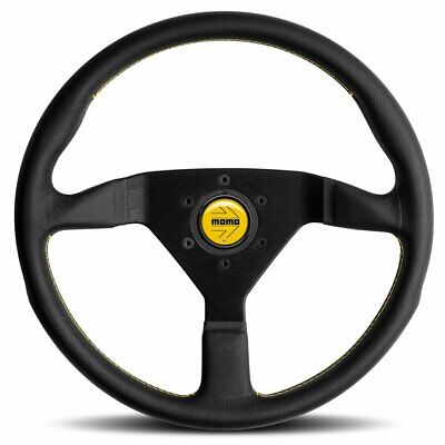 Momo Montecarlo Steering Wheel 350 mm - Black Leather/Yellow Stitch/Black Spokes