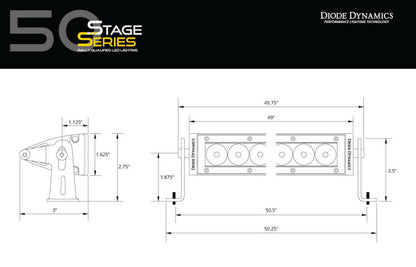 Diode Dynamics 50 In LED Light Bar Single Row Straight - Amber Flood Each Stage Series