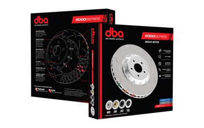 DBA 94-04 Ford Mustang Cobra Premium Front Drilled & Slotted 5000 Series Rotor w/ Black Hat