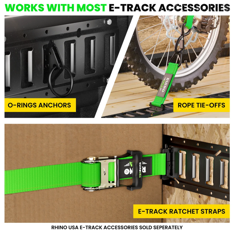 Rhino USA 5Ft E-Track Tie-Down Rails, Black (4 Pack)