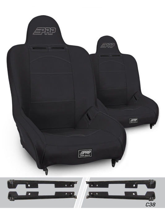 PRP Premier High Back Suspension Seats Kit for Jeep Wrangler JK/JKU (Pair) - Black