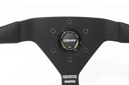 GReddy MOMO Montecarlo Steering Wheel (350mm) - Black Leather w/ Black Alcantara Centering Stripe