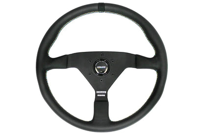 GReddy MOMO Montecarlo Steering Wheel (350mm) - Black Leather w/ Black Alcantara Centering Stripe