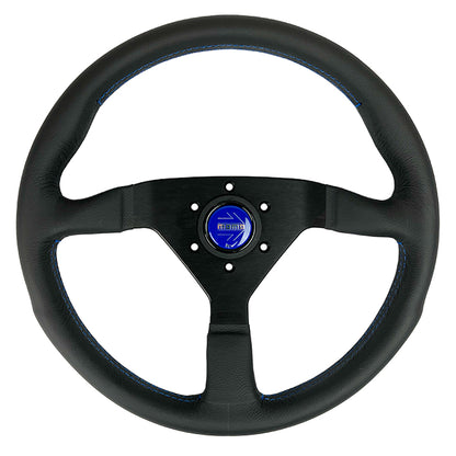 Momo Montecarlo Steering Wheel 350 mm - Black Leather/Blue Stitch/Black Spokes