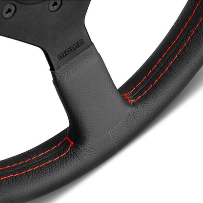 Momo Montecarlo Steering Wheel 320 mm - Black Leather/Red Stitch/Black Spokes