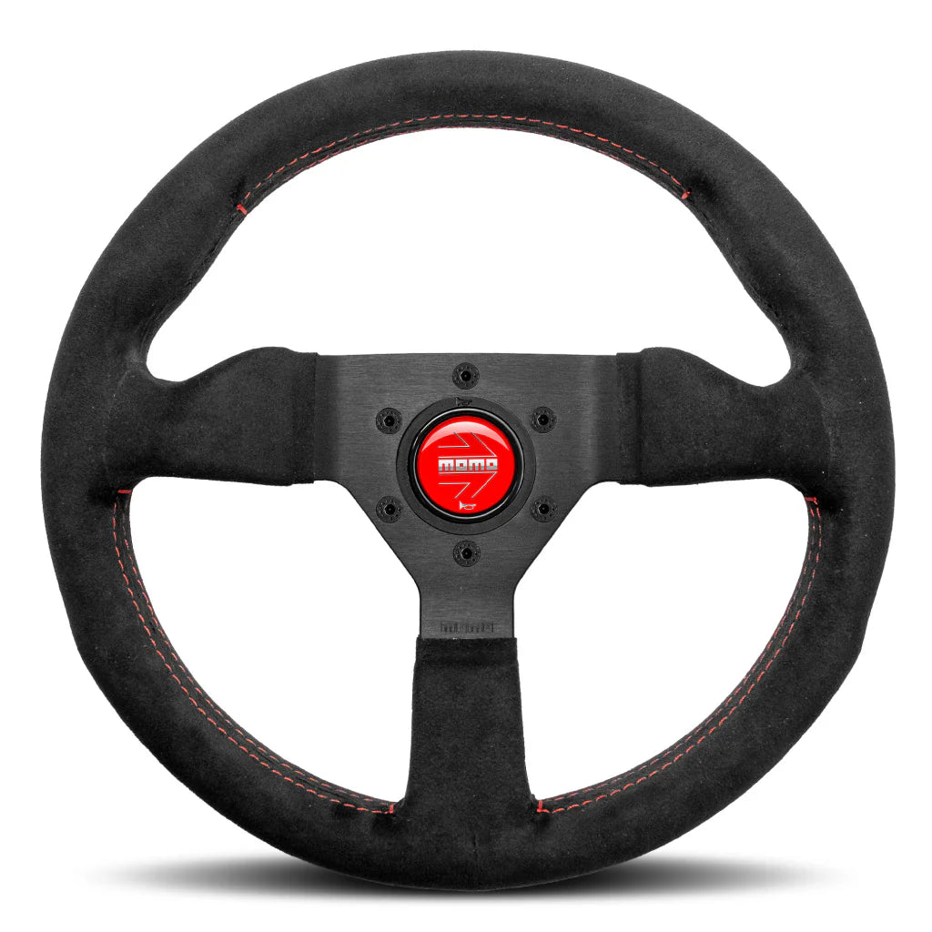 Momo Montecarlo Alcantara Steering Wheel 320 mm - Black/Red Stitch/Black Spokes