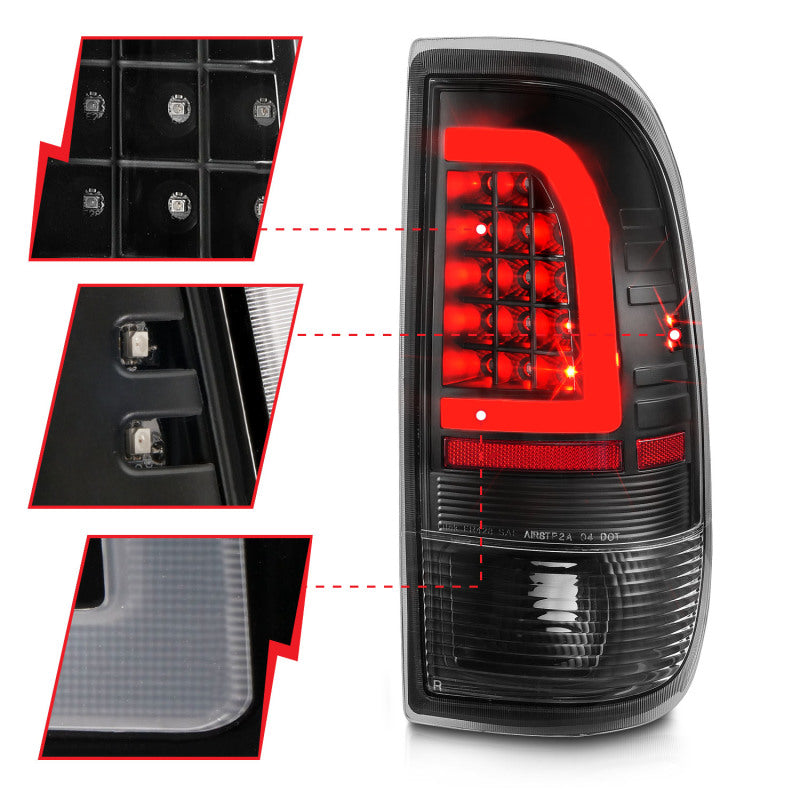 ANZO 1997-2003 Ford F-150 LED Tail Lights w/ Light Bar Black Housing Clear Lens