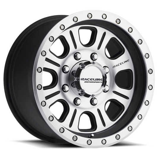 Raceline 928M Monster 17x9in / 5x139.7 BP / -12mm Offset / 107.95mm Bore - Black & Machined Wheel