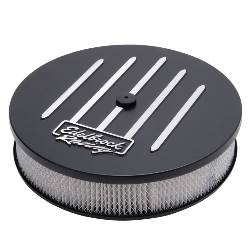 Edelbrock Air Cleaner Racing Series Round Aluminum Top Cloth Element 14In Dia X 3 125In Dropped Base