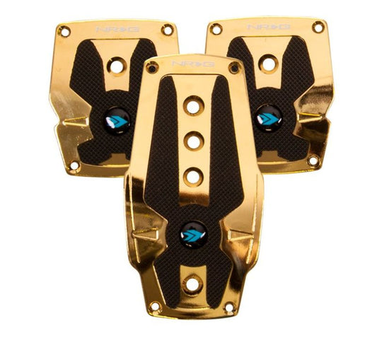 NRG Aluminum Sport Pedal M/T - Chrome Gold w/Black Rubber Inserts