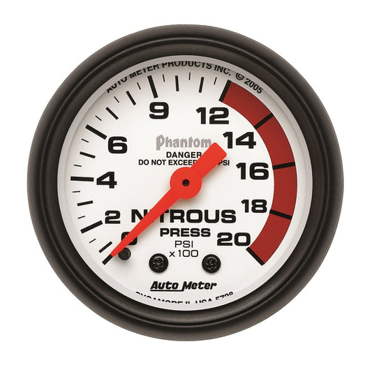 Autometer Phantom 52mm 0-2000 PSI Mechanical Nitrous Pressure Gauge