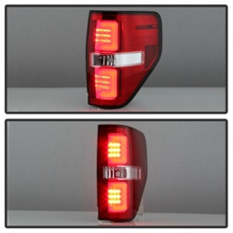 Spyder 09-14 Ford F150 V2 Light Bar LED Tail Lights - Red Clear (ALT-YD-FF15009V2-LBLED-RC)