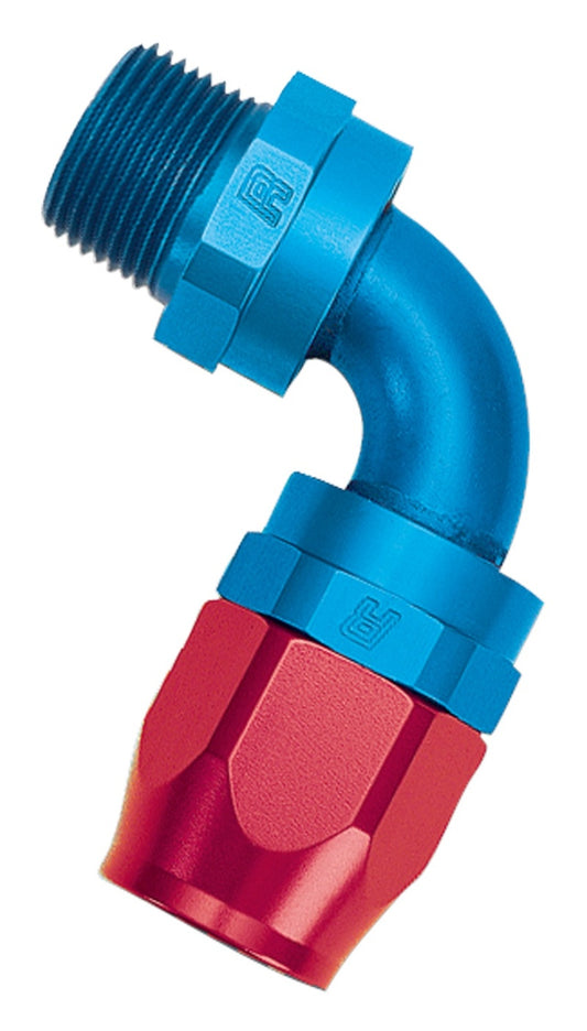 Russell Performance -8 AN Red/Blue 90 Degree Full Flow Swivel Pipe Thread Hose End (With 1/2in NPT)