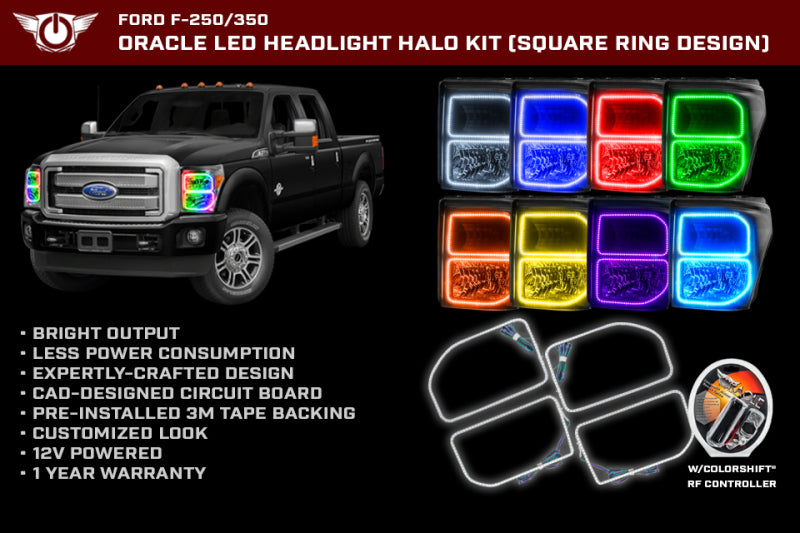 Oracle Ford F250/350 11-16 Halo Kit (Square Ring Design) - ColorSHIFT w/ BC1 Controller SEE WARRANTY