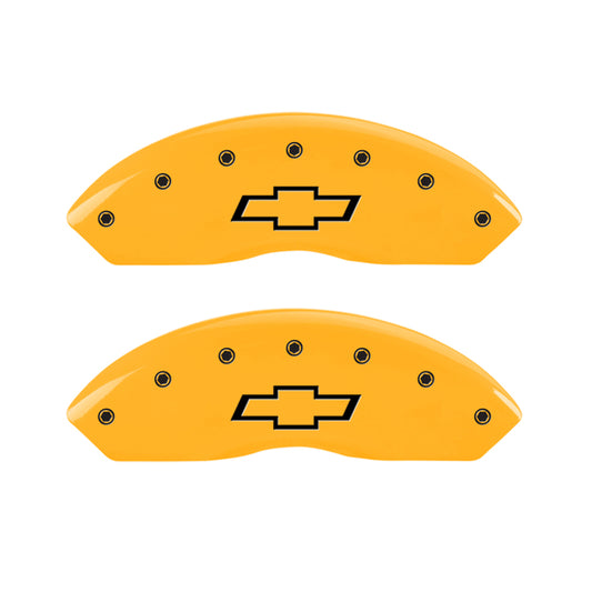 MGP 2 Caliper Covers Engraved Front Bowtie Yellow Finish Black Char 1999 Chevrolet Tahoe