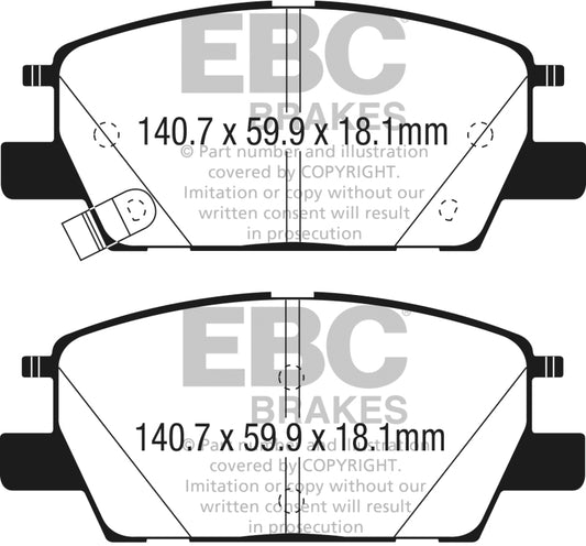 EBC 2016+ Chevrolet Malibu 1.5L Turbo (Elec PB) Ultimax2 Front Brake Pads